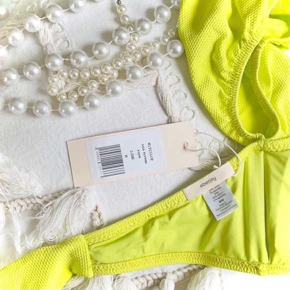 EBERJEY | M | Lola Pique Flutter Off Shoulder Bikini Top Electric Lime Green NWT - Picture 8 of 10